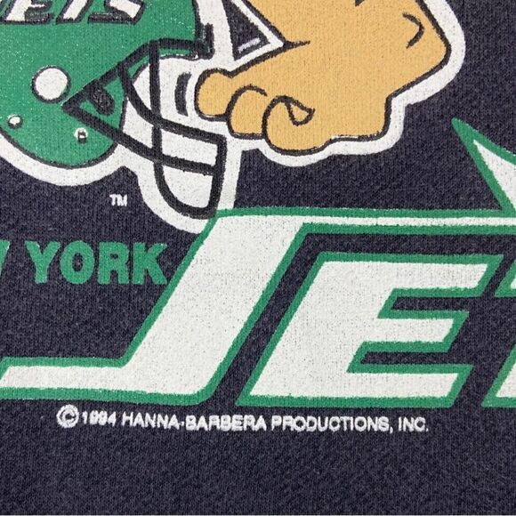 Vintage New York Jets Sweater Men Medium Black Fred Flintstone NFL Football 90s - Picture 4 of 9